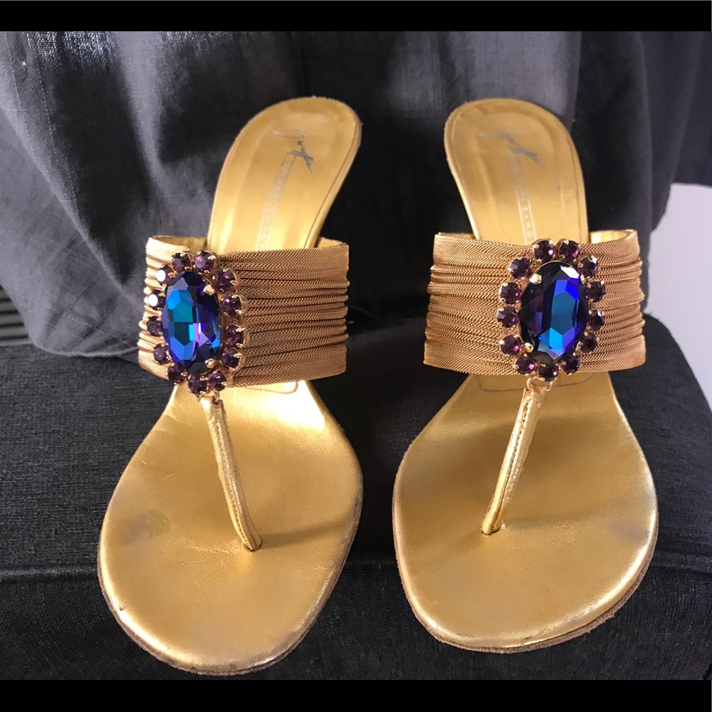 Giuseppe Zanotti Gold Jeweled Thong Heels